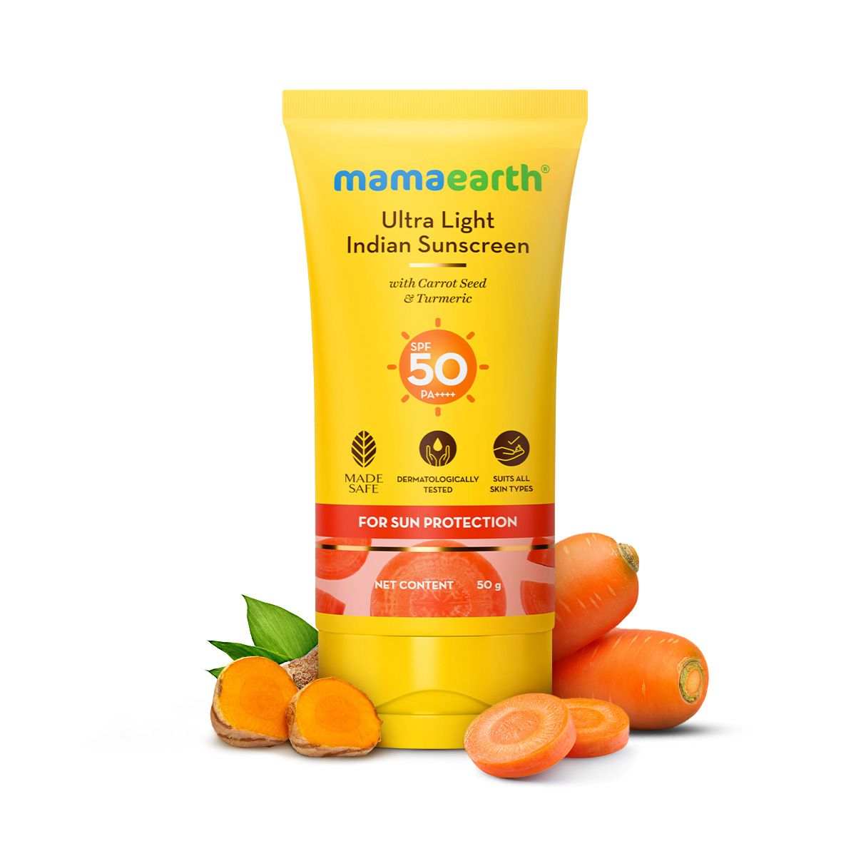 Mamaearth Ultra-Light Indian Sunscreen SPF 50 PA++++ – In-Vivo Tested (ISO 24444 & ISO 24442 Certified, CTRI/2025/07/090388)