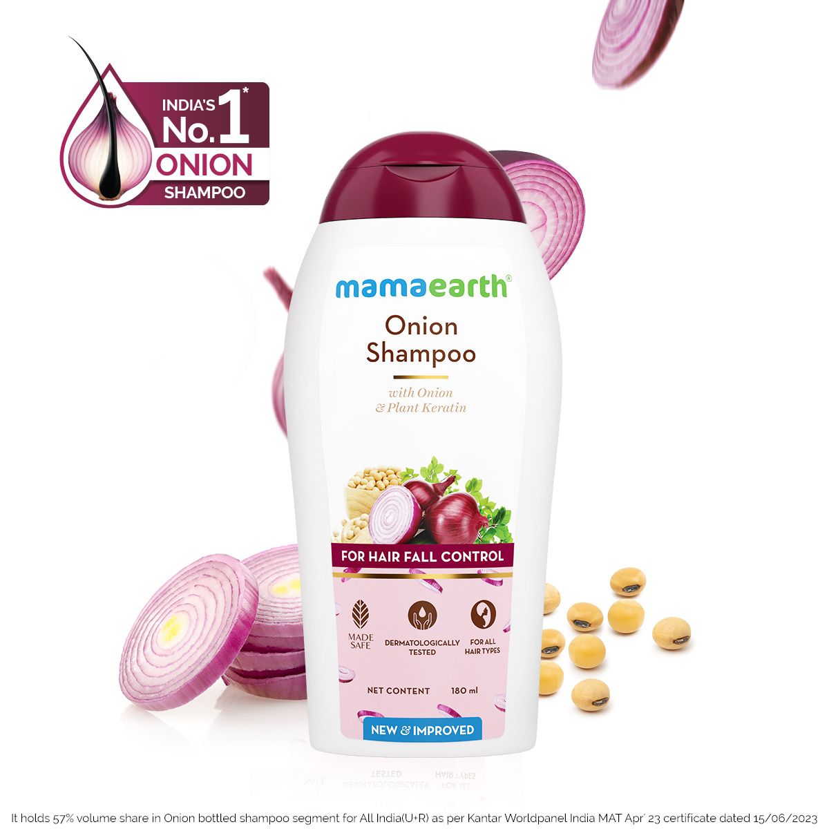 Mamaearth Onion Shampoo for Hair Fall Control Hair Growth with Onion Plant Keratin 180 ml
