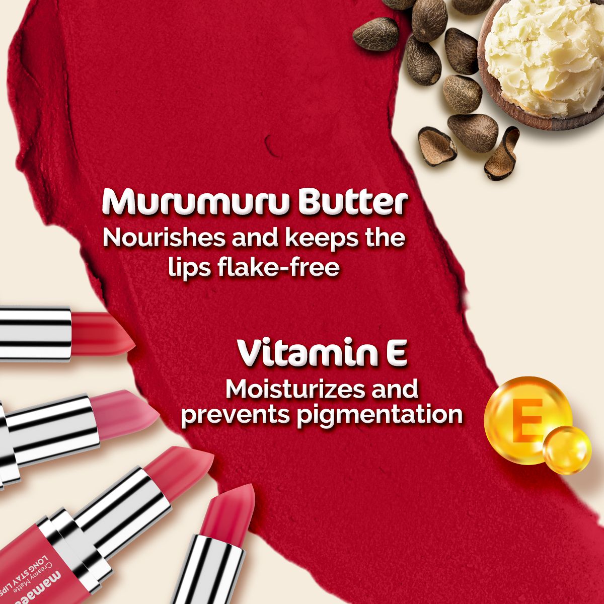 Creamy Matte Long Stay Lipstick with Murumuru Butter and Vitamin E