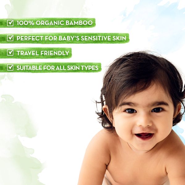 Baby Wipes, 100% Organic Bamboo Based for Sensitive Skin