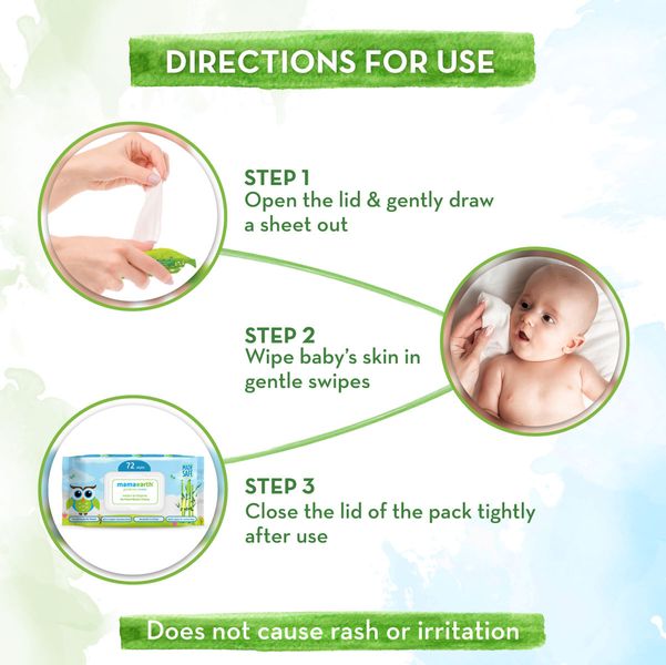 Baby Wipes Based with Organic Bamboo Baby Wet Wipes 72pcs
