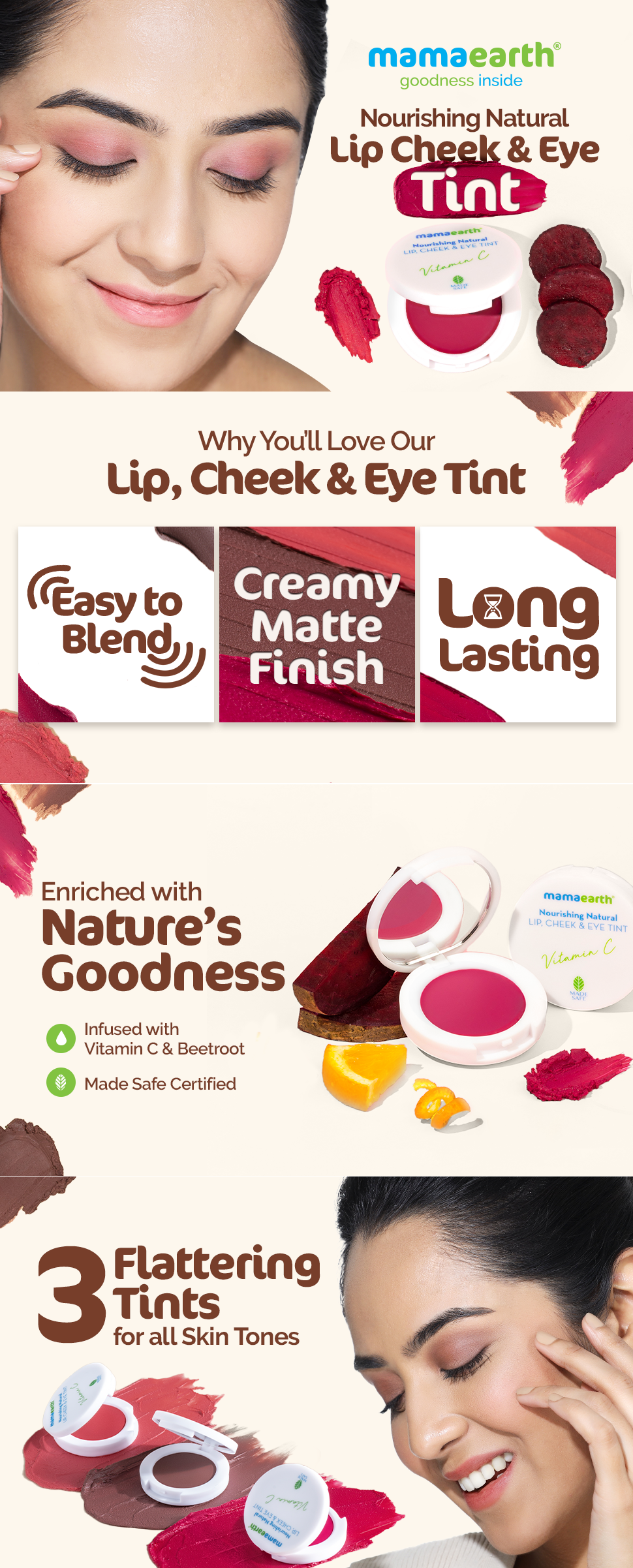 Nourishing Natural Lip Cheek & Eye Tint with Vitamin C & Beetroot - Beet Red - 4 g