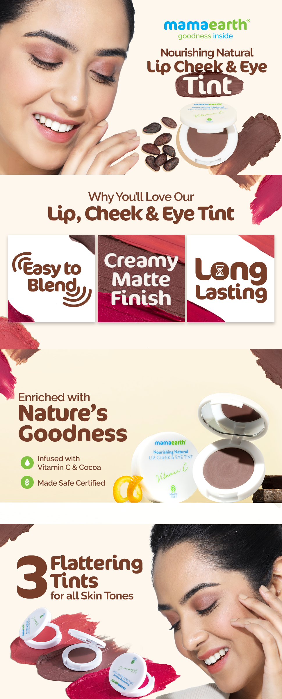 Nourishing Natural Lip Cheek & Eye Tint with Vitamin C & Coco - Coco nude - 4 g