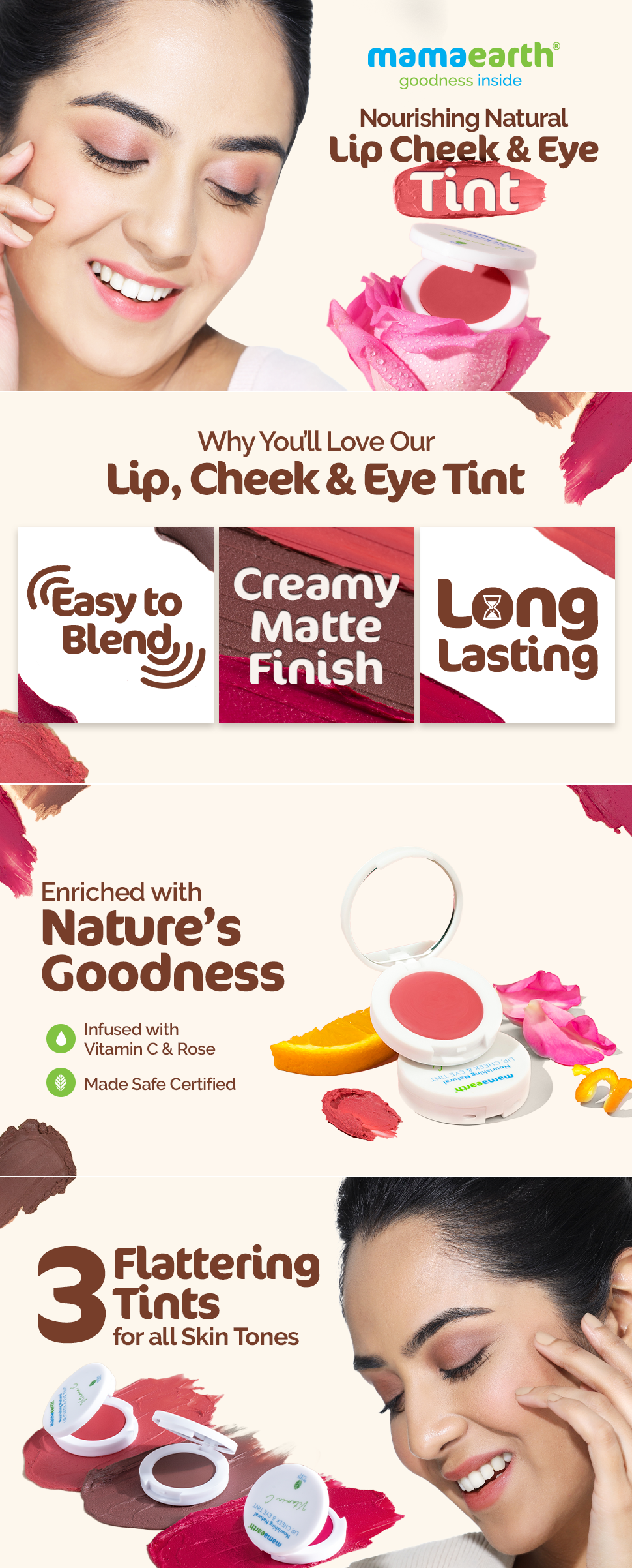 Nourishing Natural Lip Cheek & Eye Tint with Vitamin C & rose - rose - 4 g