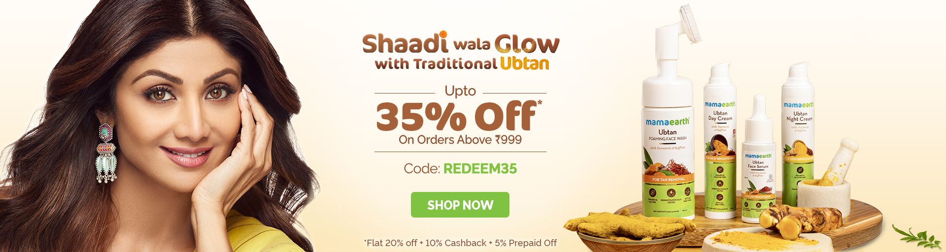 Mamaearth Offer Flat 20 Off +10 Cashback + 5 Prepaid Off Coupon