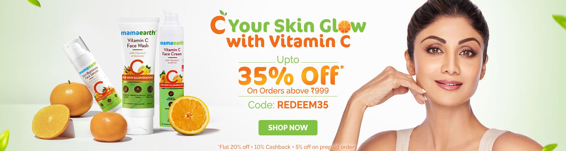 Mamaearth Offer Flat 20 Off +10 Cashback + 5 Prepaid Off Coupon