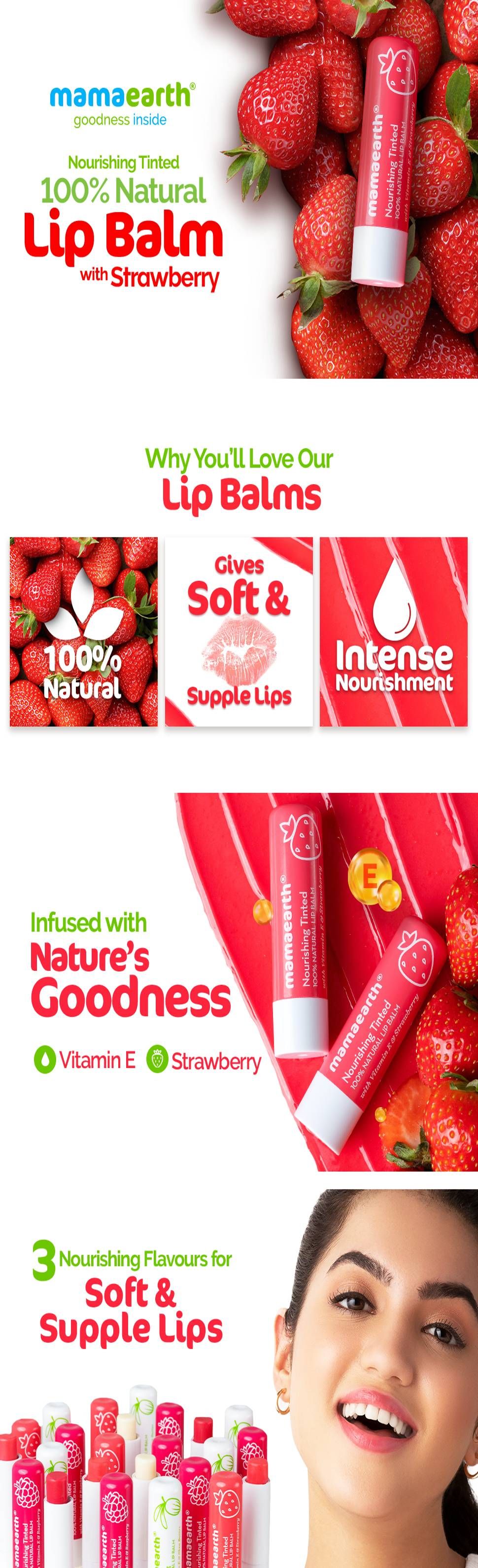 Nourishing Tinted 100% Natural Lip Balm with Vitamin E and Strawberry