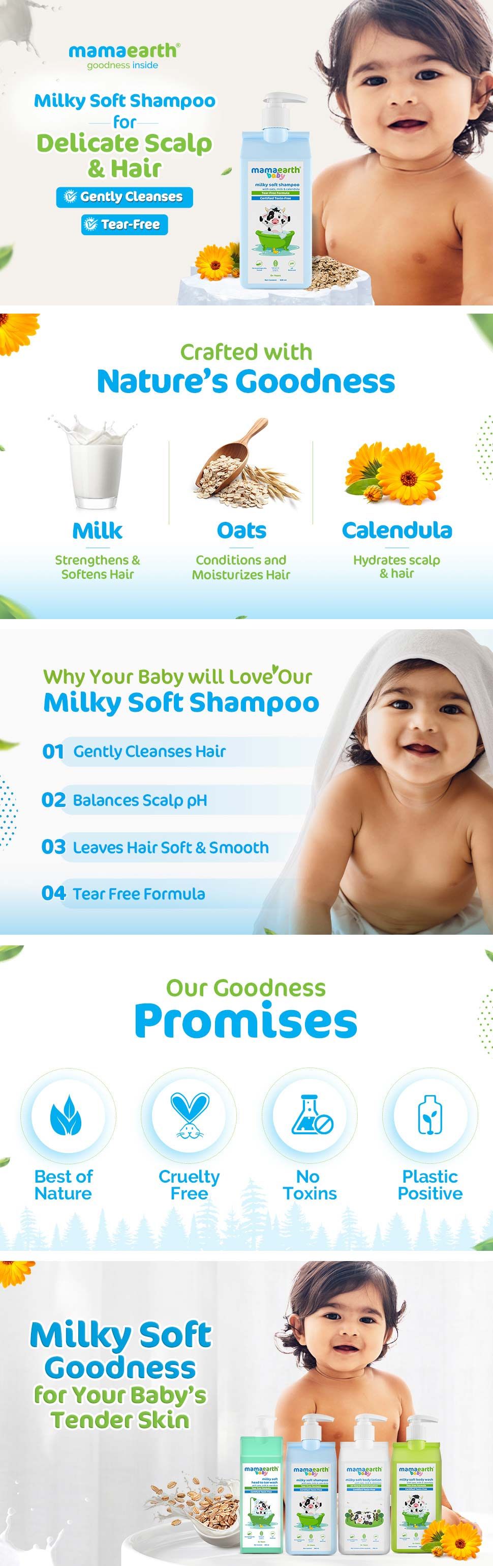 Milky Soft Shampoo with Oats, Milk and Calendula for Babies - 400 ml