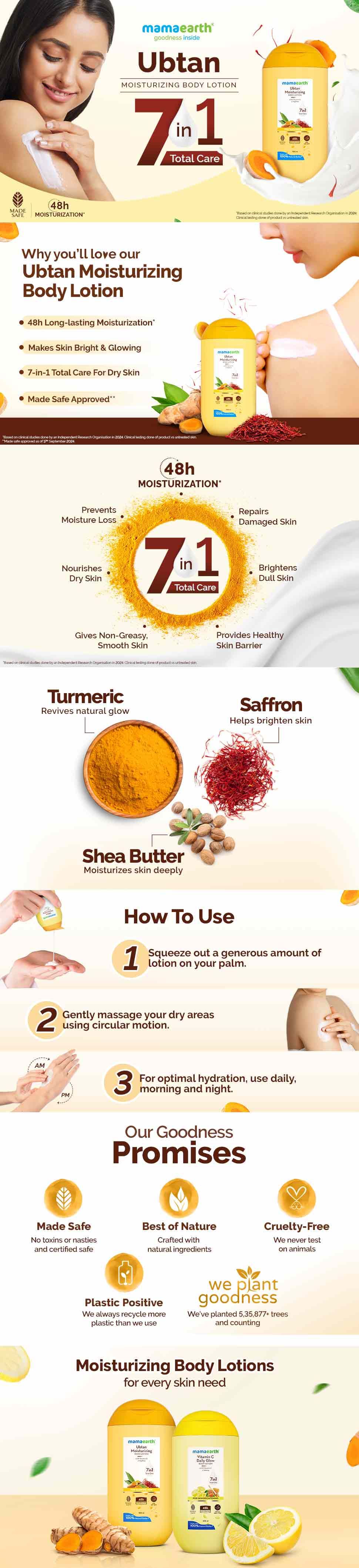 Mamaearth Ubtan Moisturizing Body Lotion with Turmeric & Saffron for Glowing Skin - 100 ml
