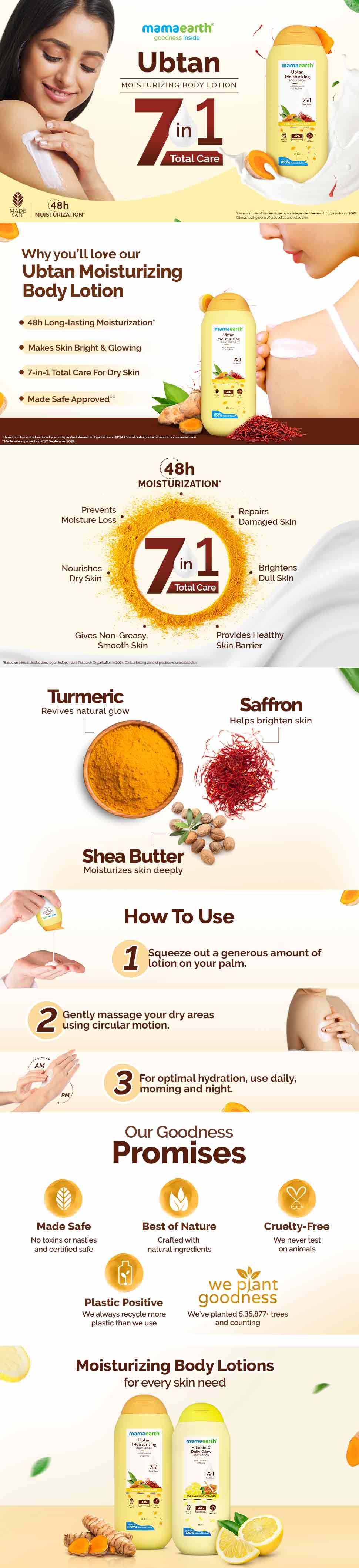 Mamaearth Ubtan Moisturizing Body Lotion with Turmeric & Saffron for Glowing Skin - 200 ml